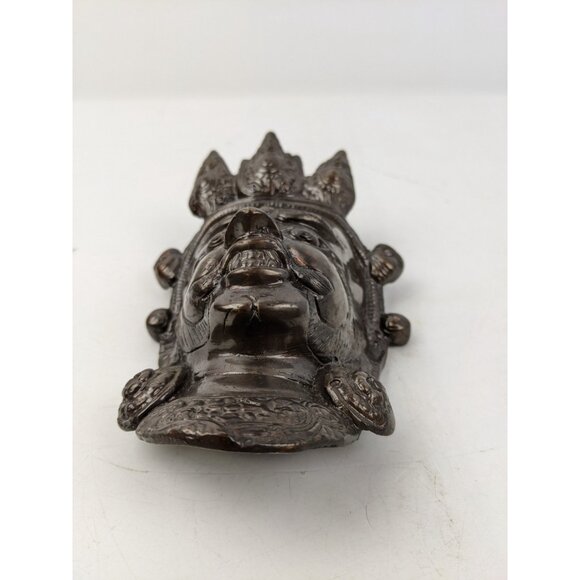 TIBETAN MAHAKALA Vintage BRASS METAL MASK Wall Door Hanging 8" Figure - Picture 2 of 9